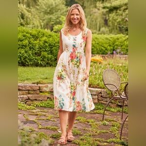 April Cornell blushing rose floral cotton midi dress Plus W1